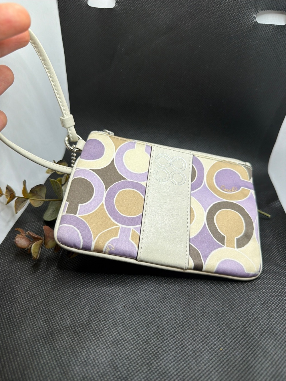 Coach Signature Op Art Lavender Wristlet Clutch Purse
